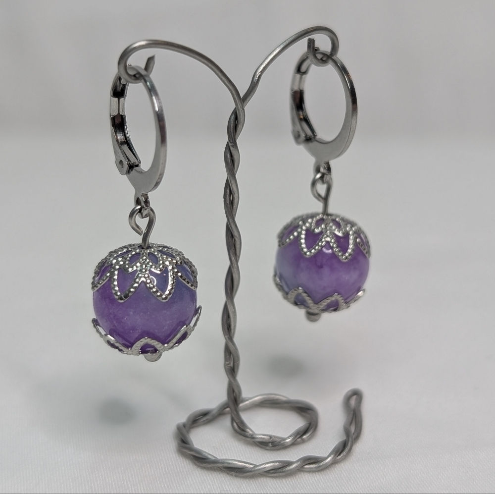 Purple Quartz Artisan Earrings - Handmade Gemstone Everyday Jewelry - D042